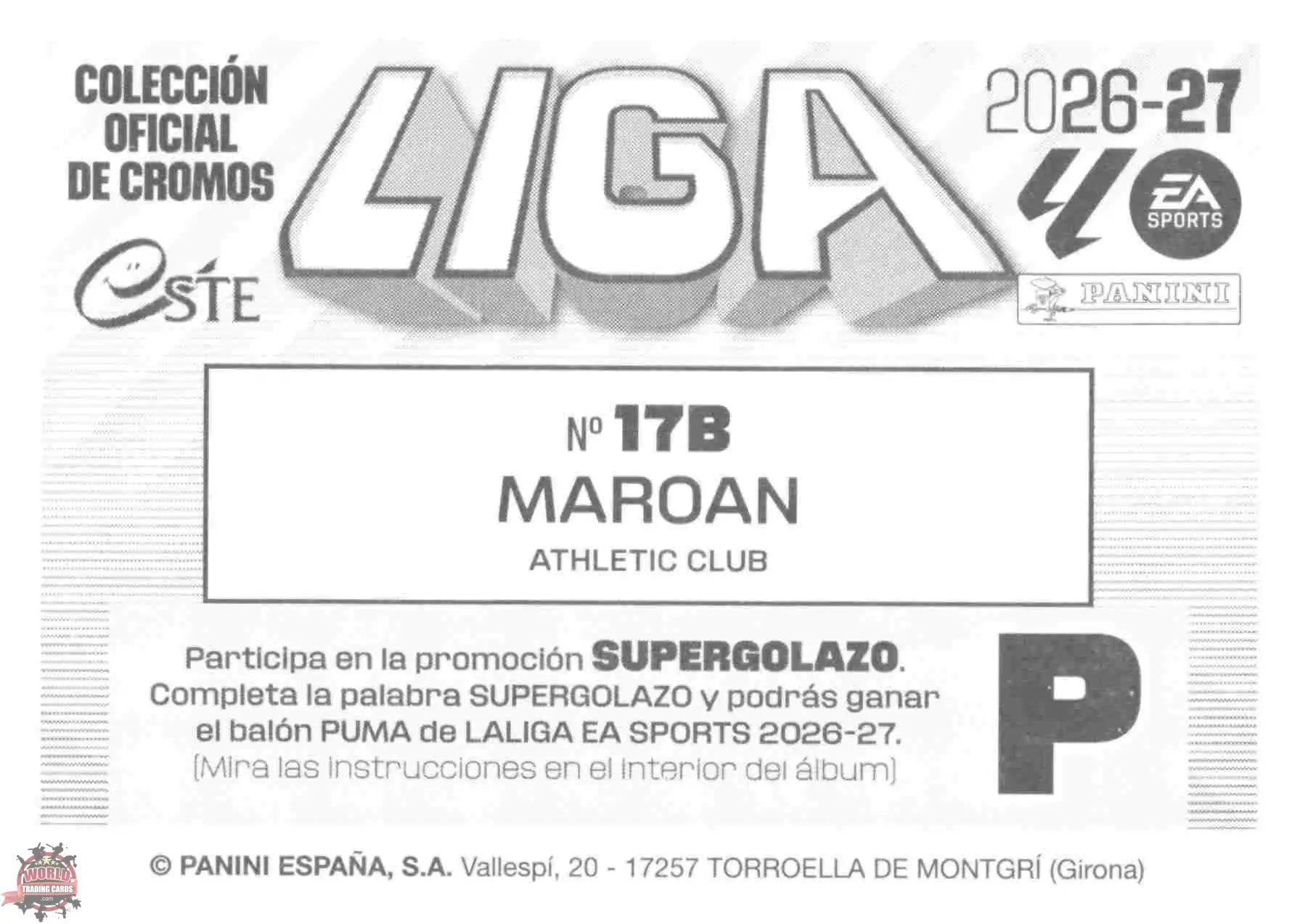 Panini | Liga Este | 2026-2027 | Athletic Club de Bilbao | Basico | #17B | Maroan
