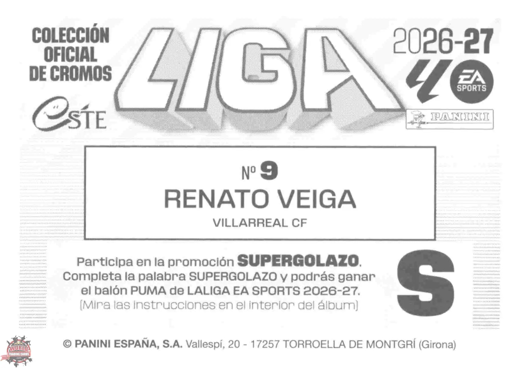 Panini | Liga Este | 2026-2027 | Villarreal CF | Basico | #09 | Renato Veiga