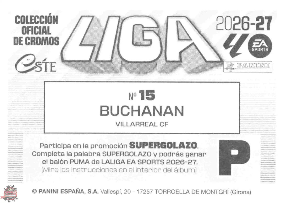 Panini | Liga Este | 2026-2027 | Villarreal CF | Basico | #15 | Buchanan