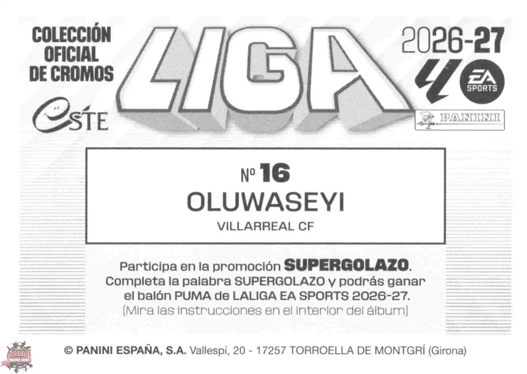 Panini | Liga Este | 2026-2027 | Villarreal CF | Basico | #16 | Oluwaseyi