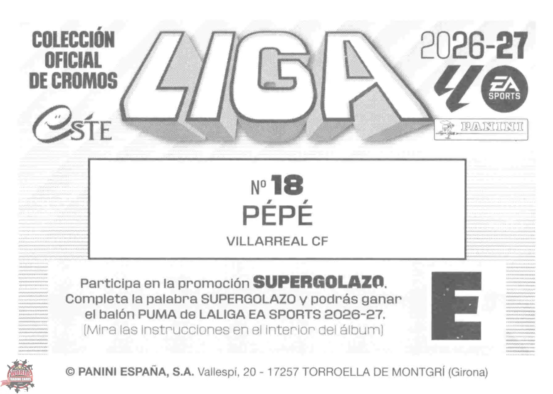 Panini | Liga Este | 2026-2027 | Villarreal CF | Basico | #18 | Pépé