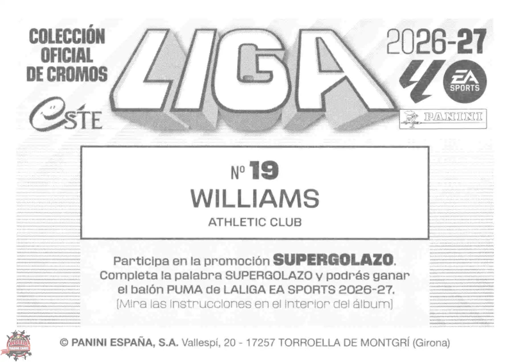 Panini | Liga Este | 2026-2027 | Athletic Club de Bilbao | Basico | #19 | Williams
