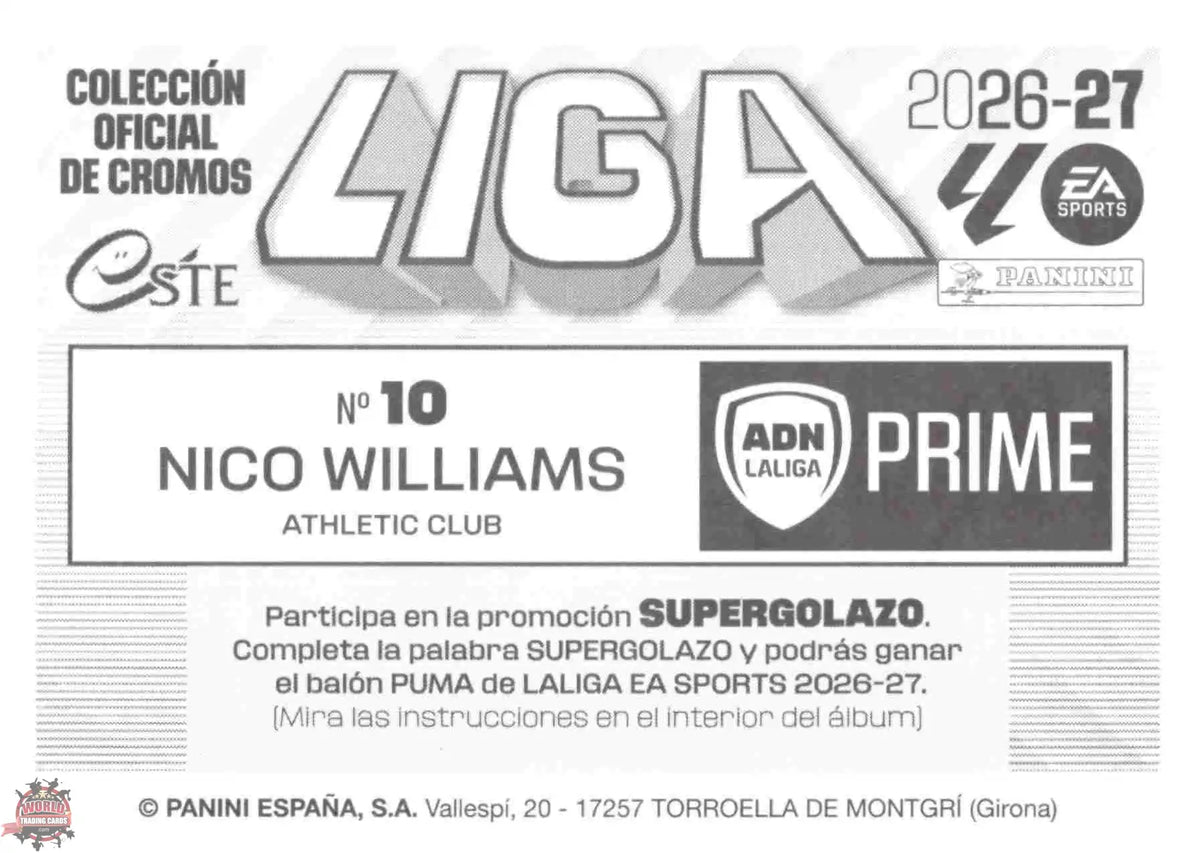Panini | Liga Este | 2026-2027 | Athletic Club de Bilbao | ADN / LaLiga Prime | #10 | Nico Williams
