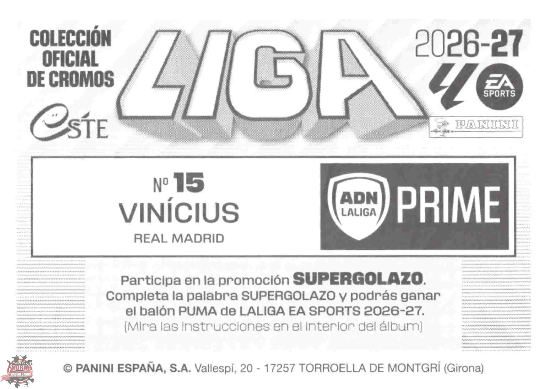 Panini | Liga Este | 2026-2027 | Real Madrid CF | ADN / LaLiga Prime | #15 | Vinícius