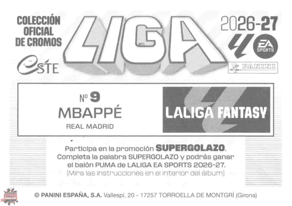 Panini | Liga Este | 2026-2027 | Real Madrid CF | LaLiga Fantasy | #09 | Mbappé