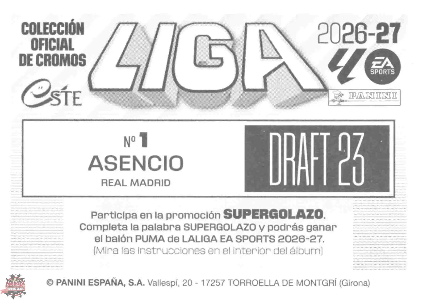 Panini | Liga Este | 2026-2027 | Real Madrid CF | Draft 23 | #01 | Asencio
