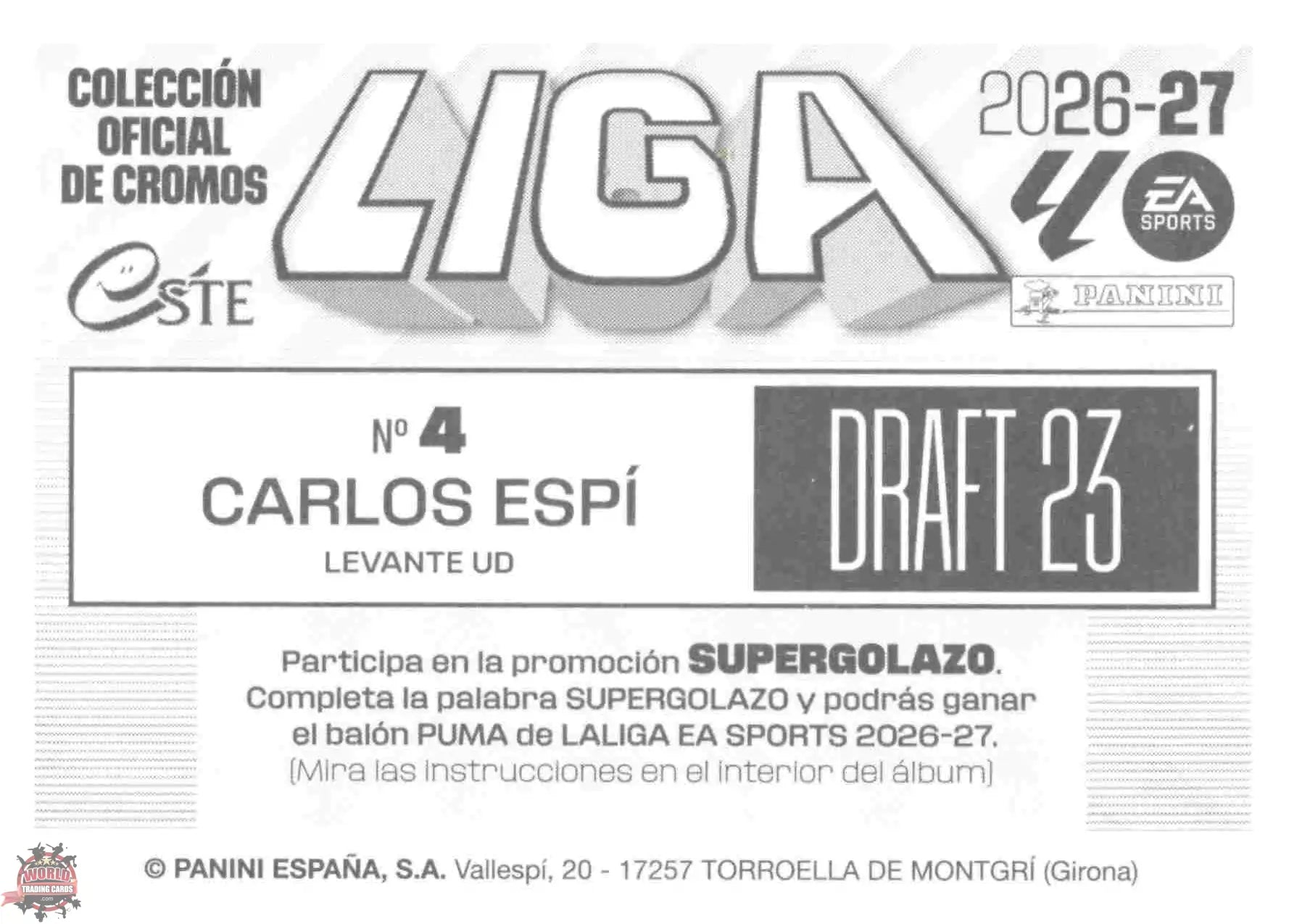 Panini | Liga Este | 2026-2027 | Levante UD | Draft 23 | #04 | Carlos Espí - Rookie
