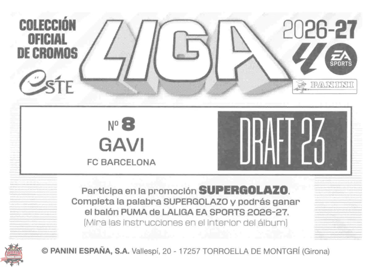 Panini | Liga Este | 2026-2027 | FC Barcelona | Draft 23 | #08 | Gavi