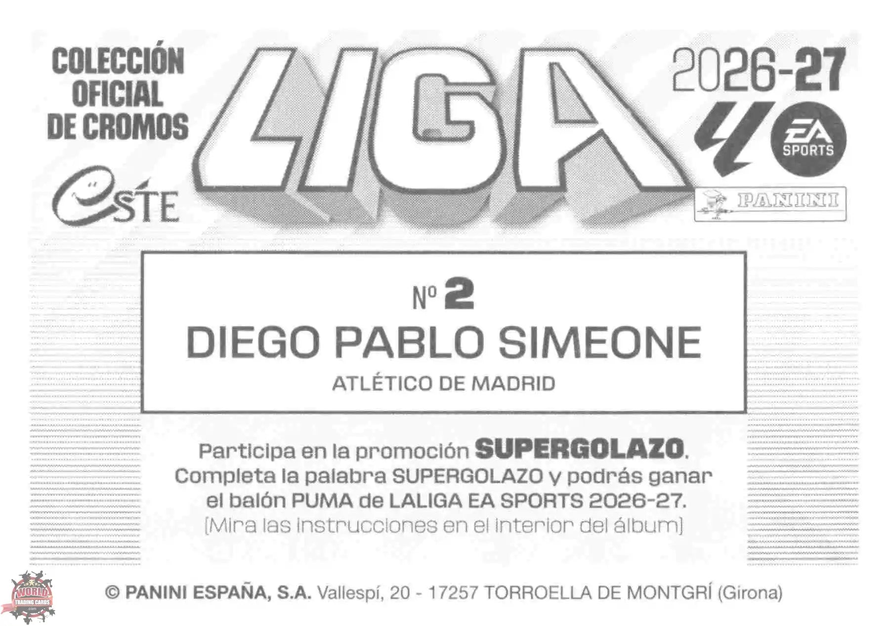Panini | Liga Este | 2026-2027 | Atlético de Madrid | Basico | #02 | Diego Simeone