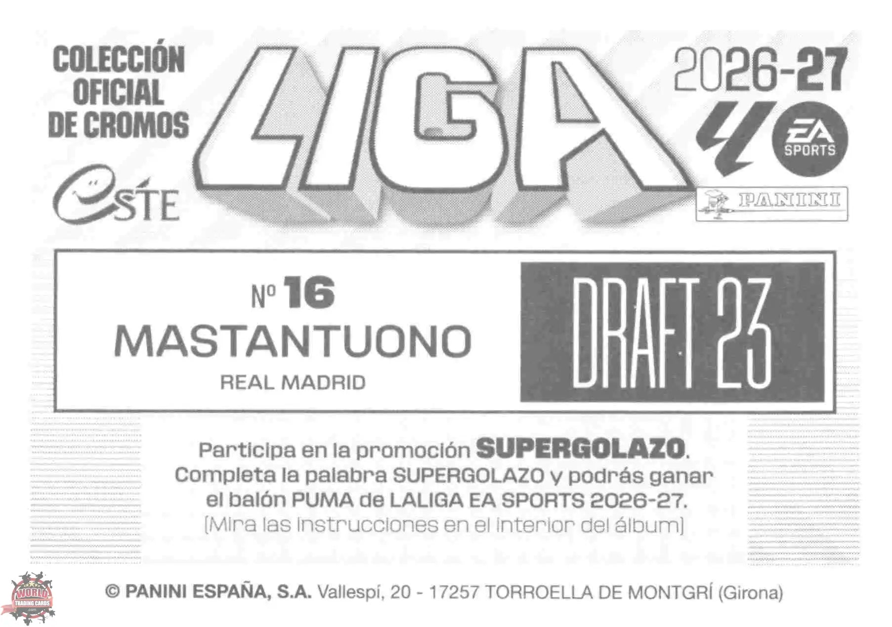 Panini | Liga Este | 2026-2027 | Real Madrid CF | Draft 23 | #16 | Mastantuono