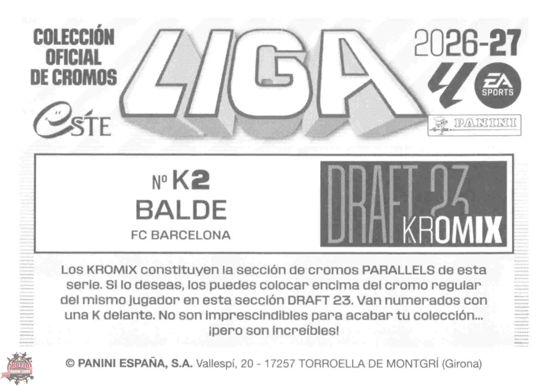 Panini | Liga Este | 2026-2027 | FC Barcelona | Draft 23 Kromix | #K02 | Balde