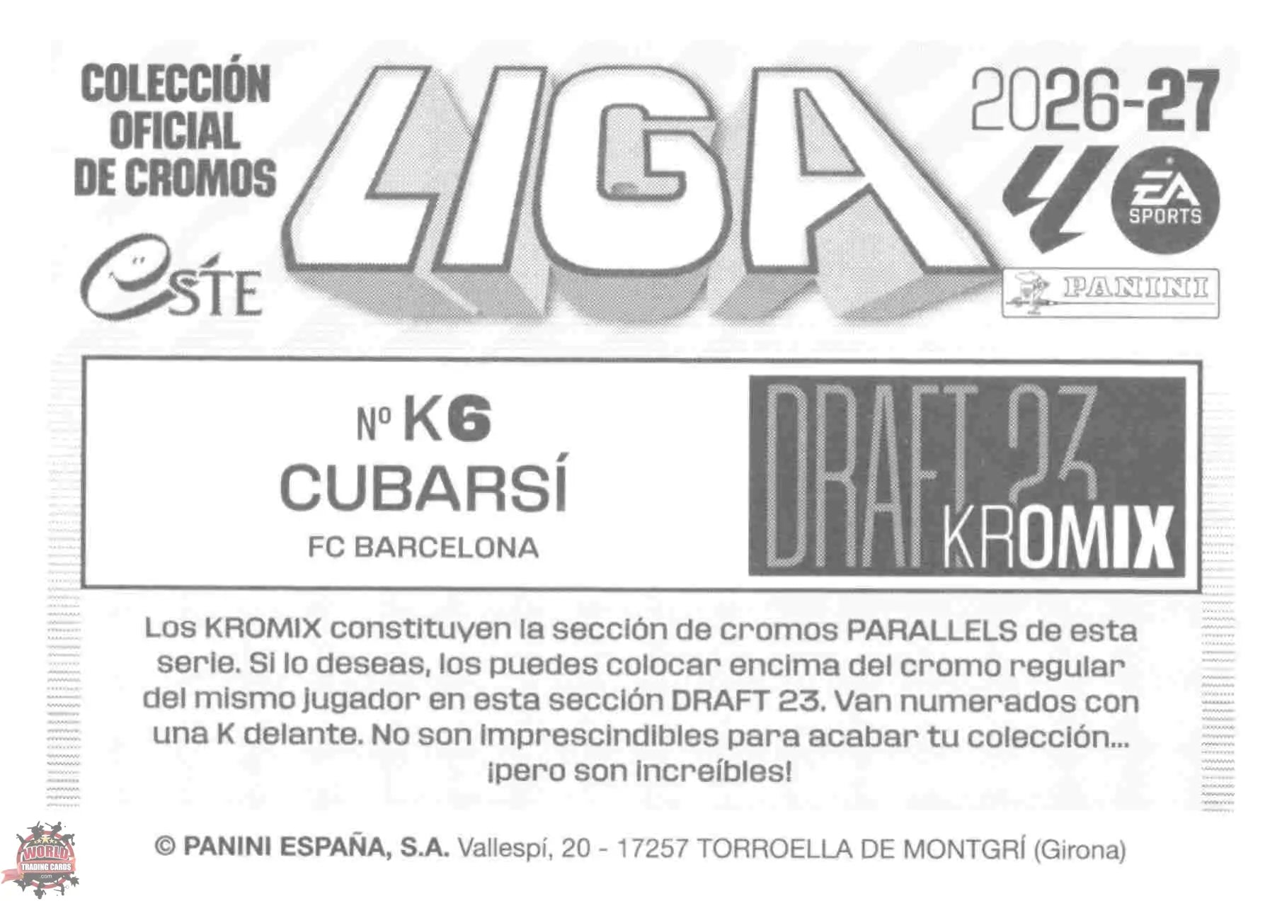 Panini | Liga Este | 2026-2027 | FC Barcelona | Draft 23 Kromix | #K06 | Cubarsí