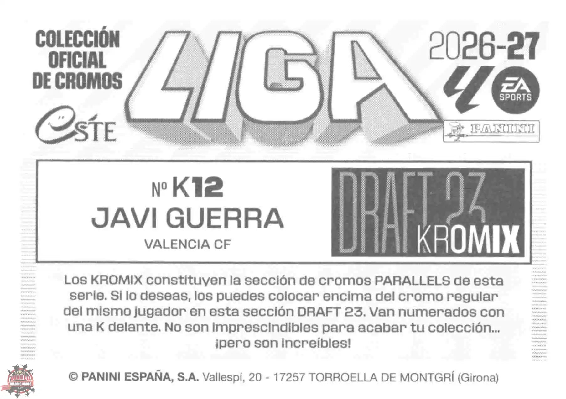 Panini | Liga Este | 2026-2027 | Valencia CF | Draft 23 Kromix | #K12 | Javi Guerra