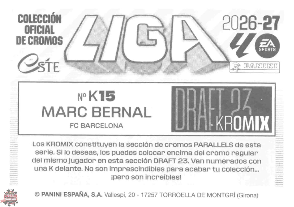 Panini | Liga Este | 2026-2027 | FC Barcelona | Draft 23 Kromix | #K15 | Marc Bernal
