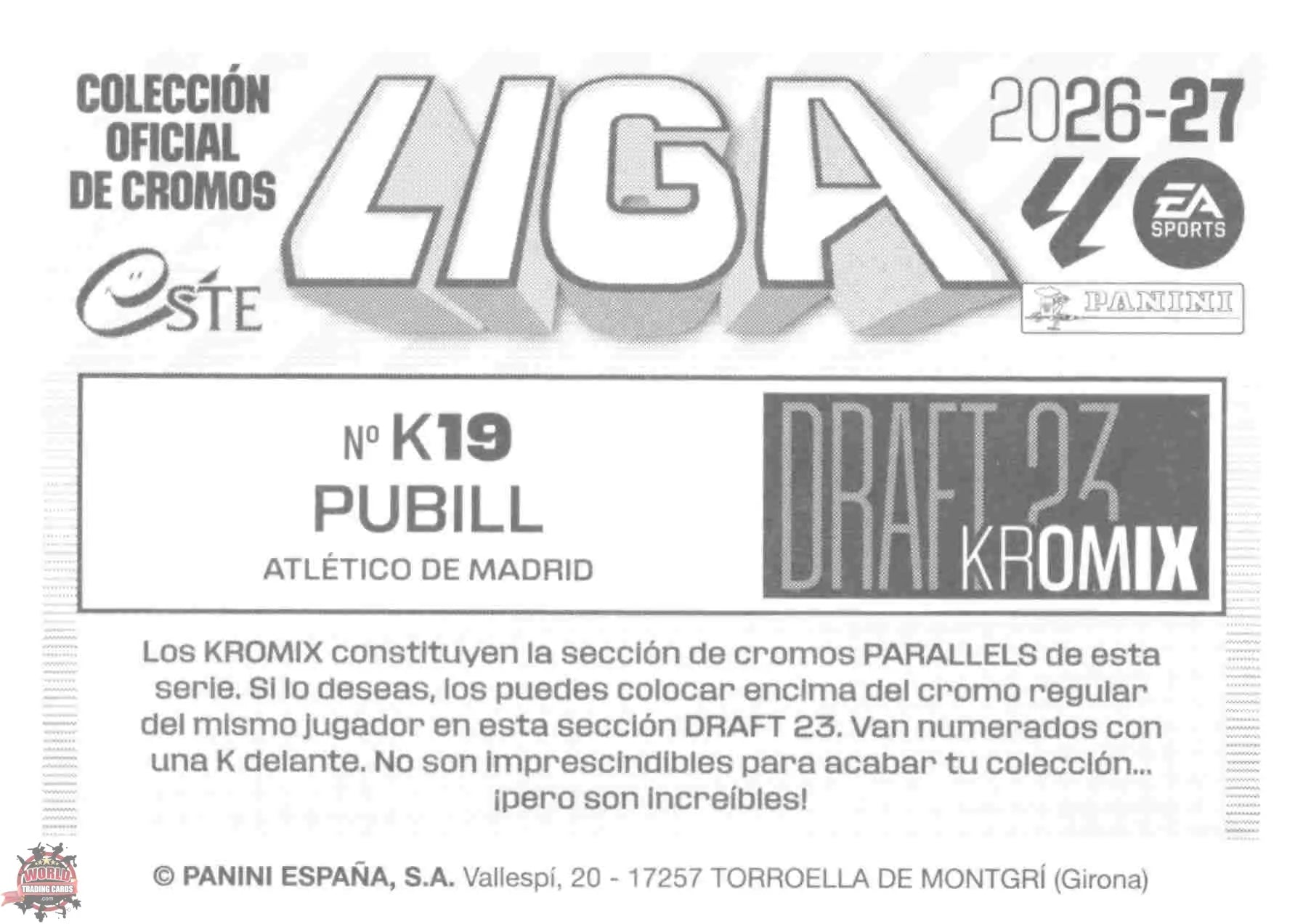 Panini | Liga Este | 2026-2027 | Atlético de Madrid | Draft 23 Kromix | #K19 | Pubill