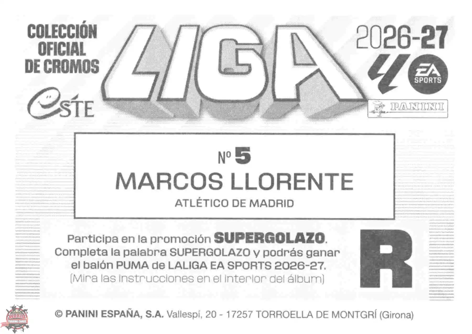 Panini | Liga Este | 2026-2027 | Atlético de Madrid | Basico | #05 | Marcos Llorente