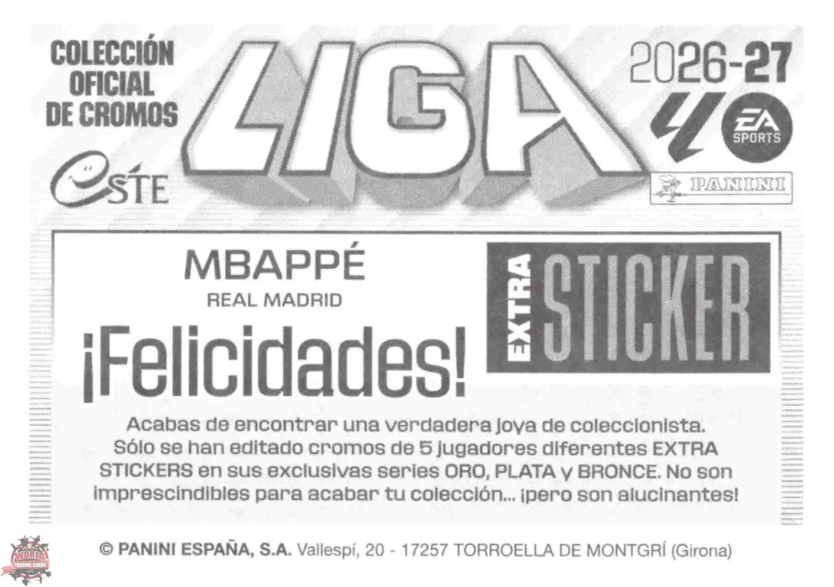 Panini | Liga Este | 2026-2027 | Real Madrid CF | Extra Sticker - Bronce | #ESB02 | Mbappé