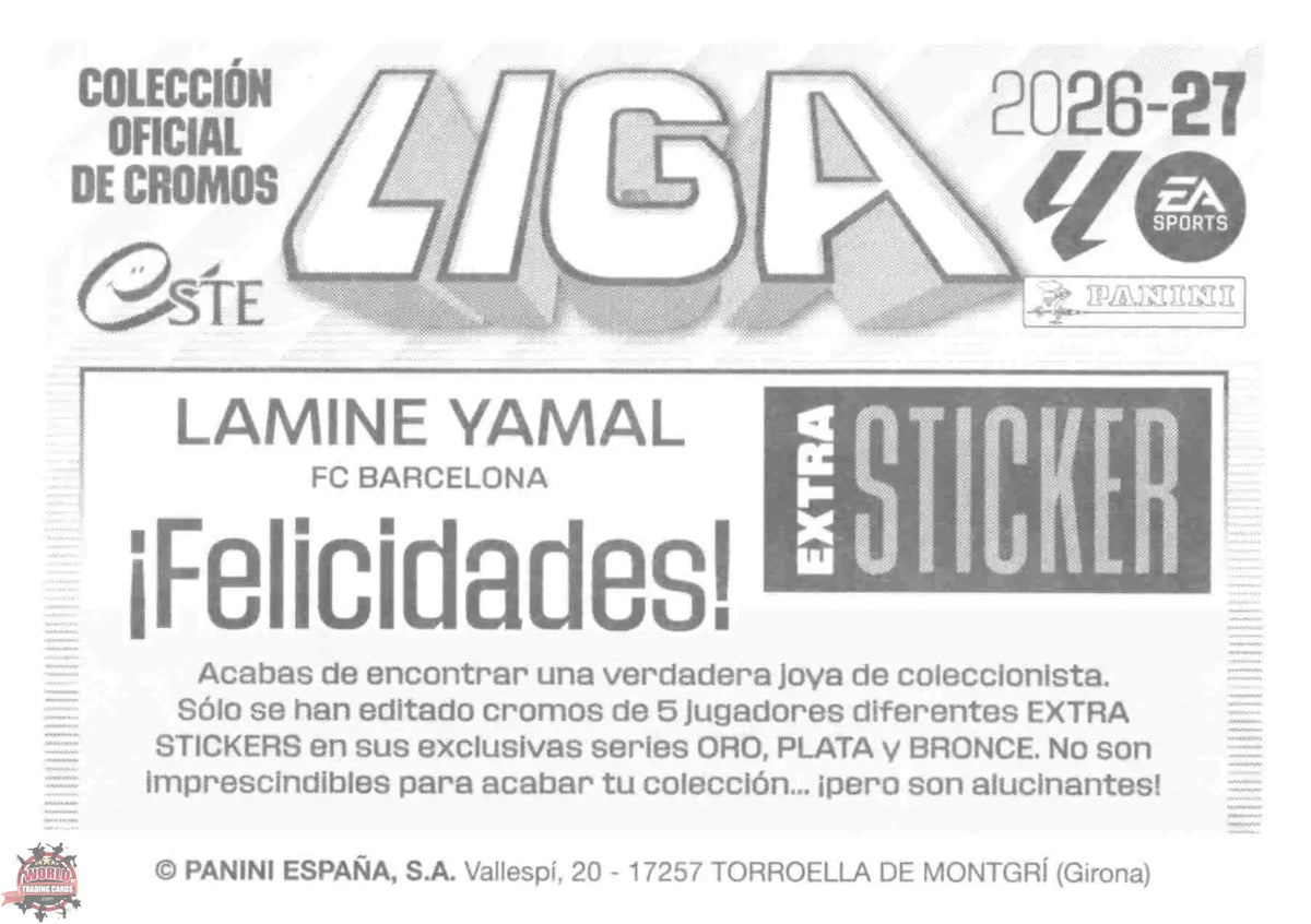 Panini | Liga Este | 2026-2027 | FC Barcelona | Extra Sticker - Oro | #ESO01 | Lamine Yamal
