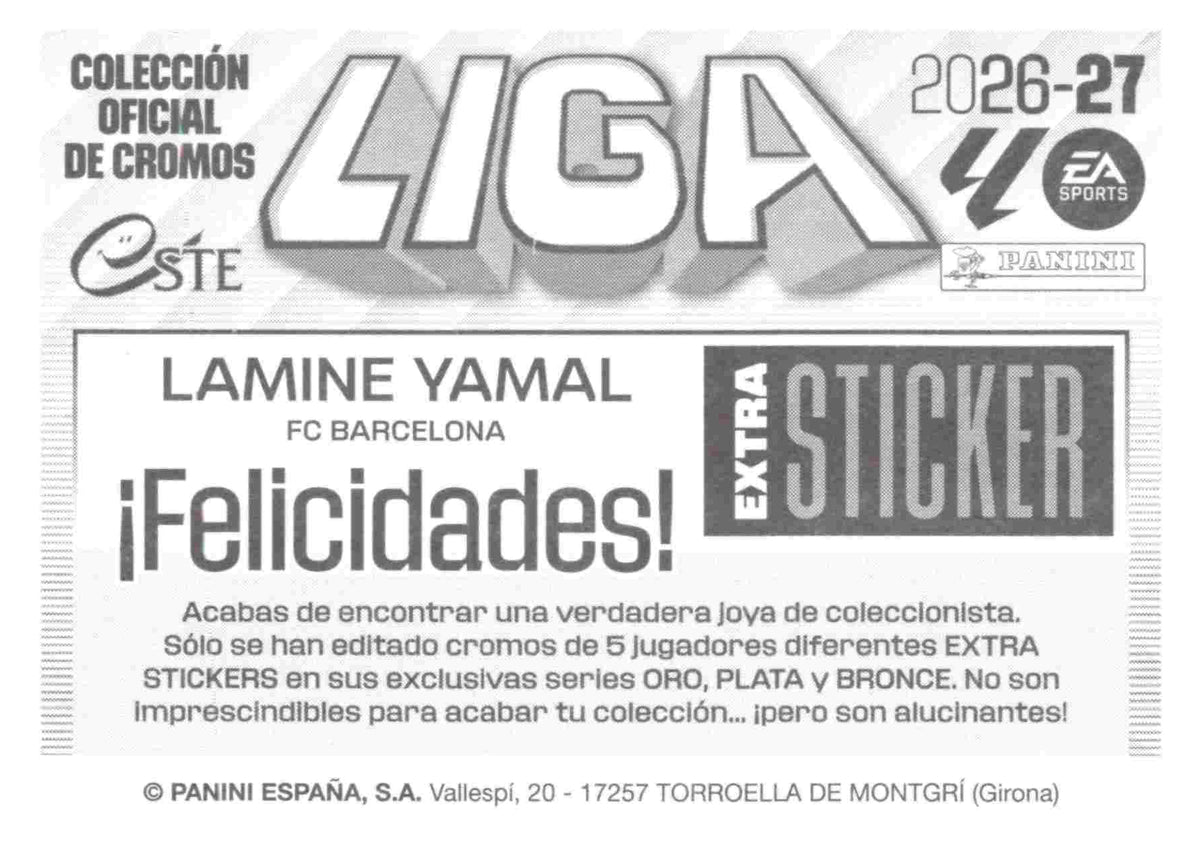 Panini | Liga Este | 2026-2027 | FC Barcelona | Extra Sticker - Plata | #ESP01 | Lamine Yamal