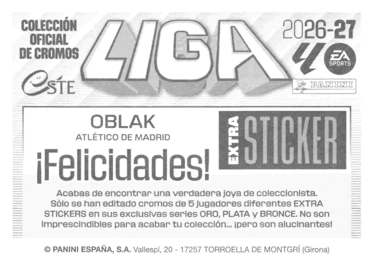 Panini | Liga Este | 2026-2027 | Atlético de Madrid | Extra Sticker - Bronce | #ESB05 | Oblak