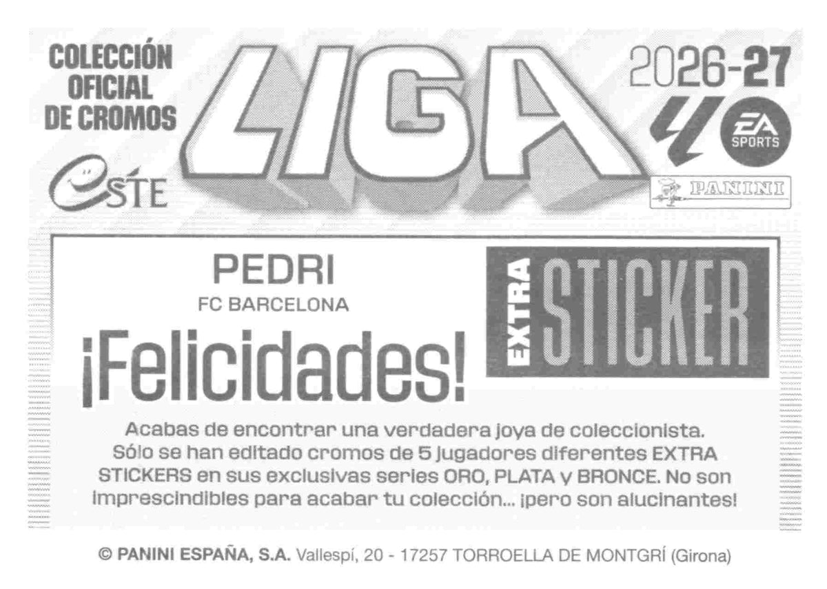 Panini | Liga Este | 2026-2027 | FC Barcelona | Extra Sticker - Plata | #ESP04 | Pedri
