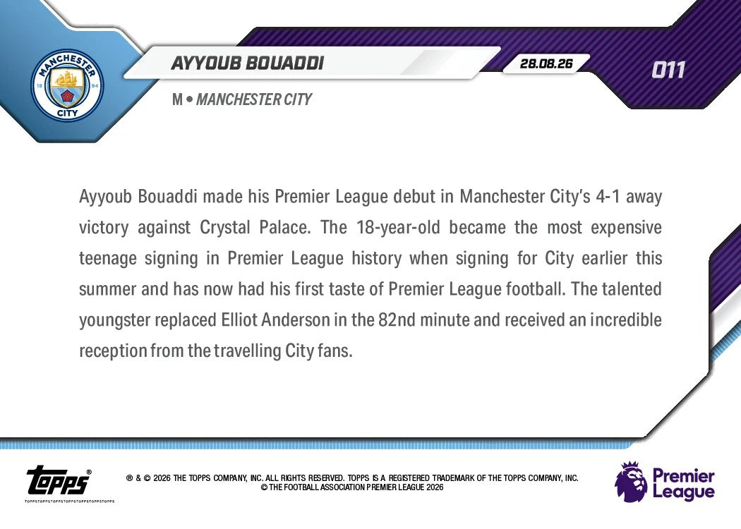 2026-27 | Topps | Now | Premier League | #011 | Ayyoub Bouaddi | Base