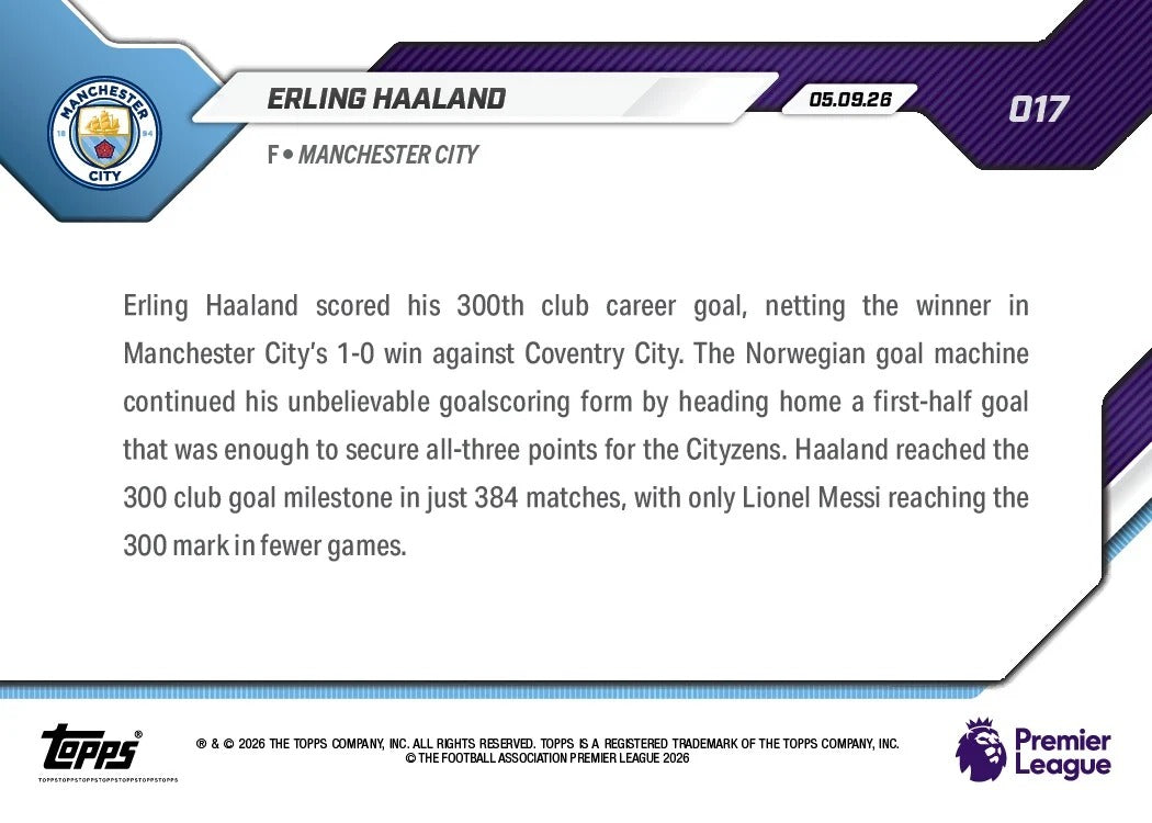 2026-27 | Topps | Now | Premier League | #017 | Erling Haaland | Base