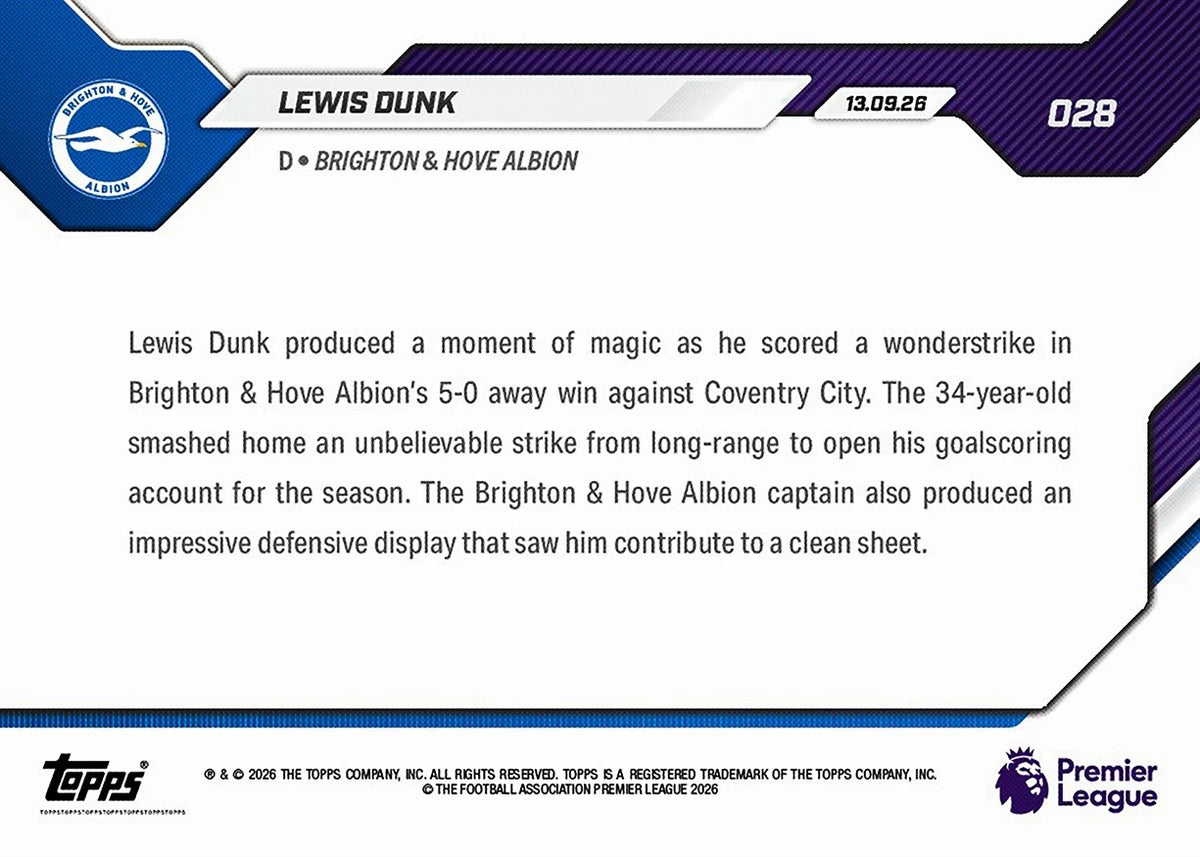 2026-27 | Topps | Now | Premier League | #028 | Lewis Dunk | Base