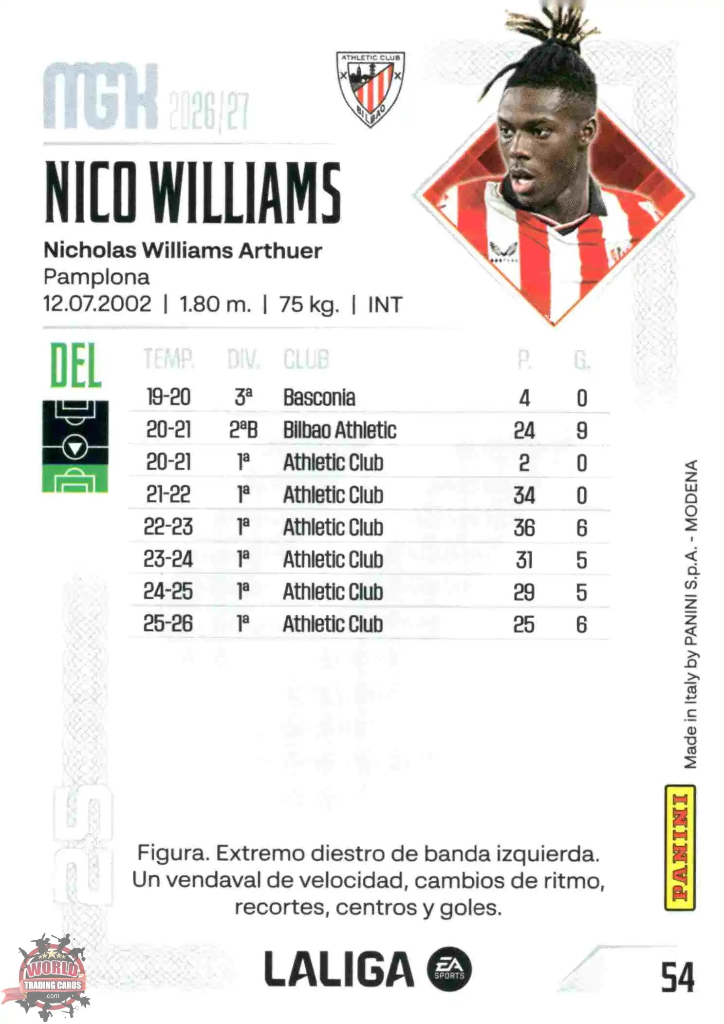 Panini | Megacracks | 2026-2027 | #054 | Nico Williams | Athletic Club | Basico