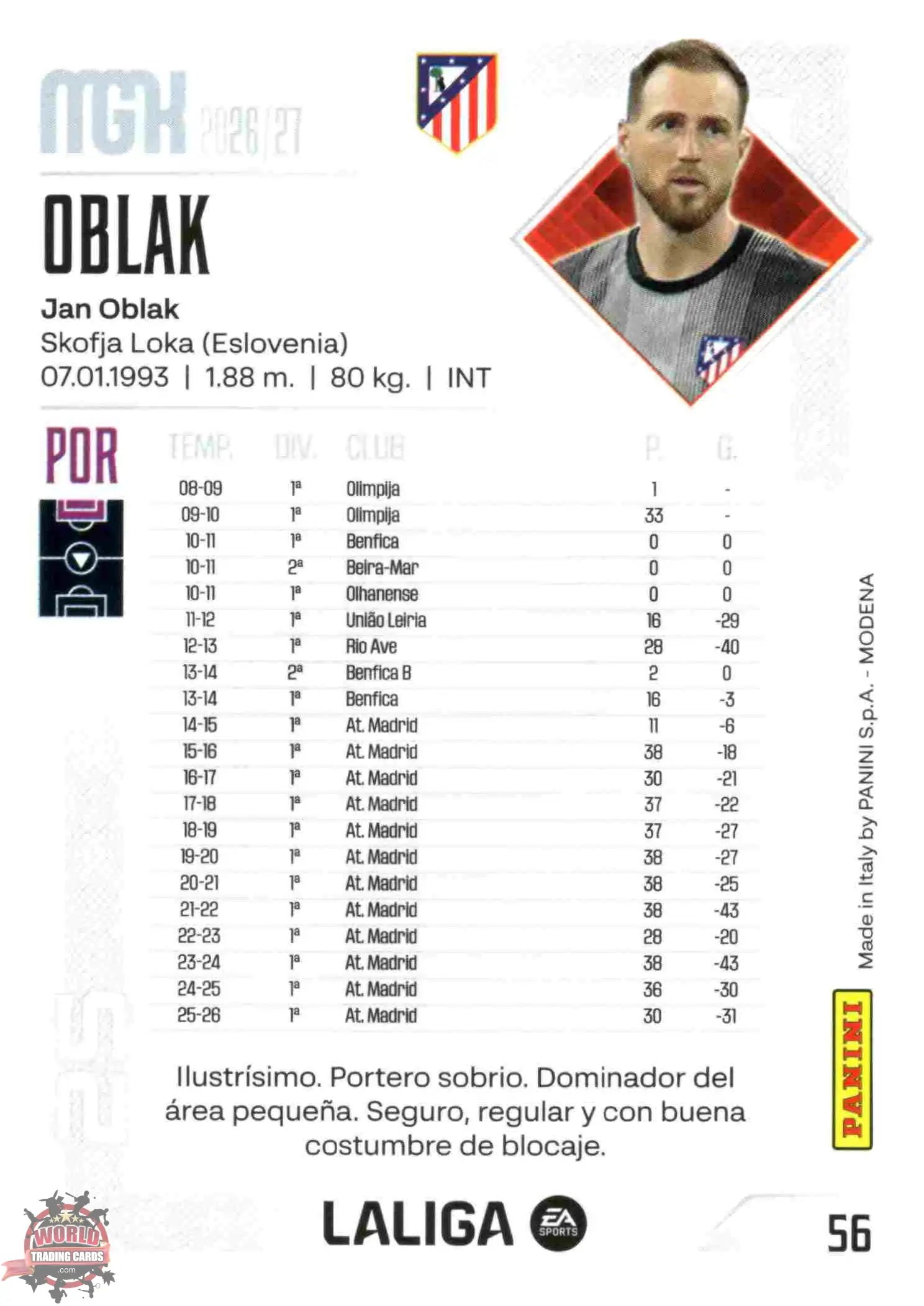 Panini | Megacracks | 2026-2027 | #056 | Oblak | Atlético de Madrid | Basico