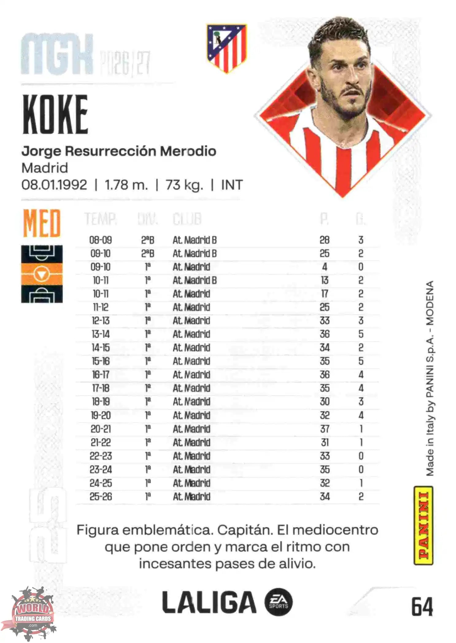 Panini | Megacracks | 2026-2027 | #064 | Koke | Atlético de Madrid | Basico