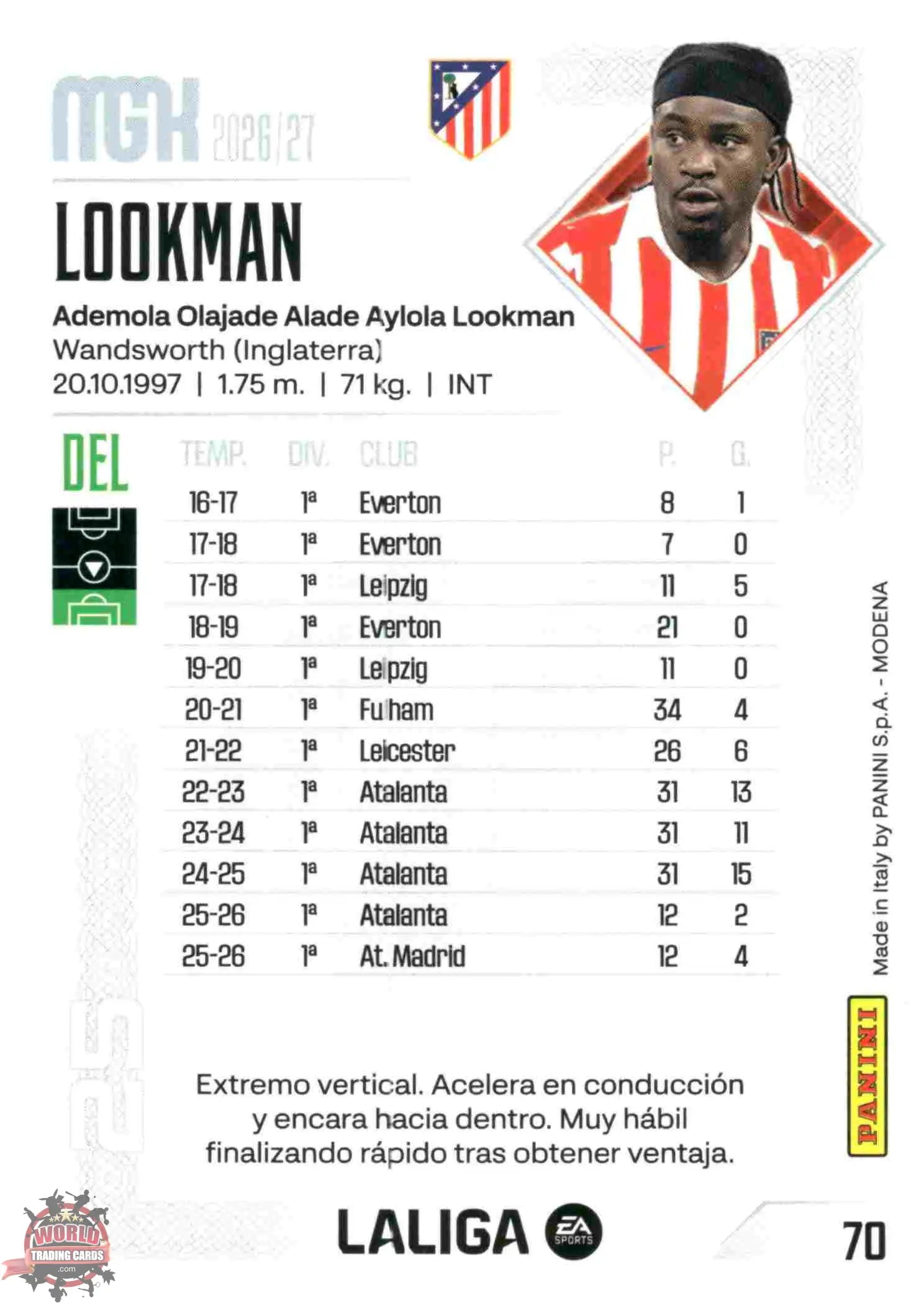 Panini | Megacracks | 2026-2027 | #070 | Lookman | Atlético de Madrid | Basico