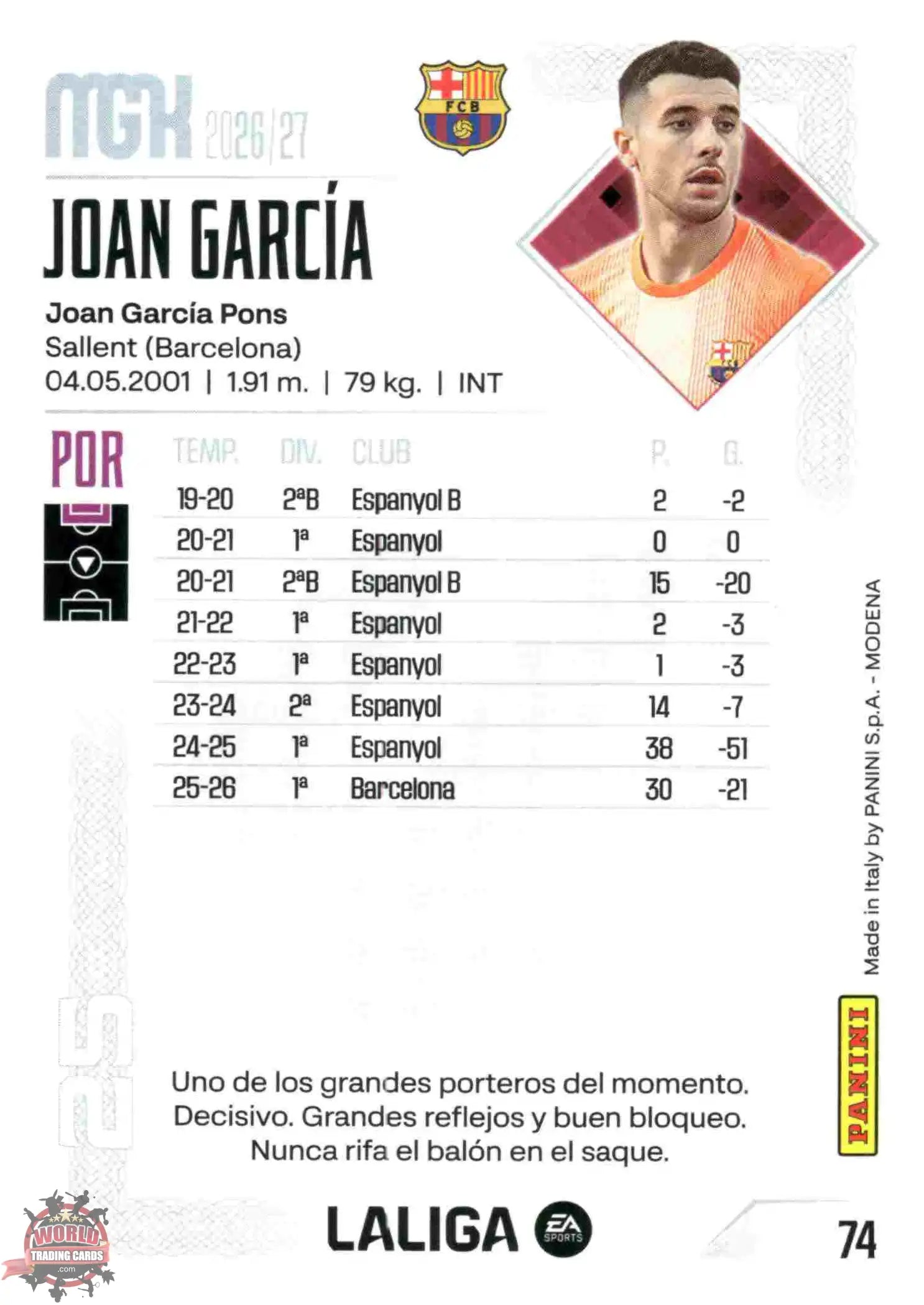 Panini | Megacracks | 2026-2027 | #074 | Joan García | FC Barcelona | Basico