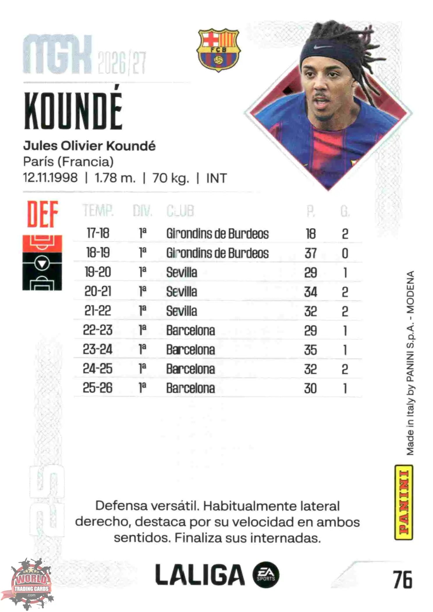 Koundé - FC Barcelona - Panini Megacracks - 2025-2026 - #076 - Basic