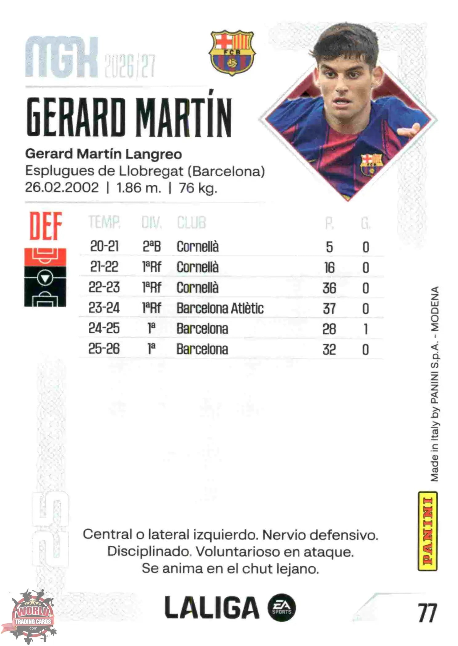 Panini | Megacracks | 2026-2027 | #077 | Gerard Martín | FC Barcelona | Basico