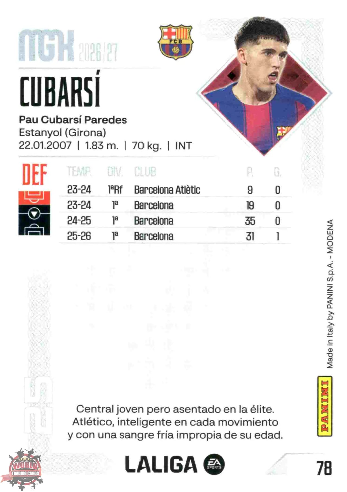 Panini | Megacracks | 2026-2027 | #078 | Cubarsí | FC Barcelona | Basico