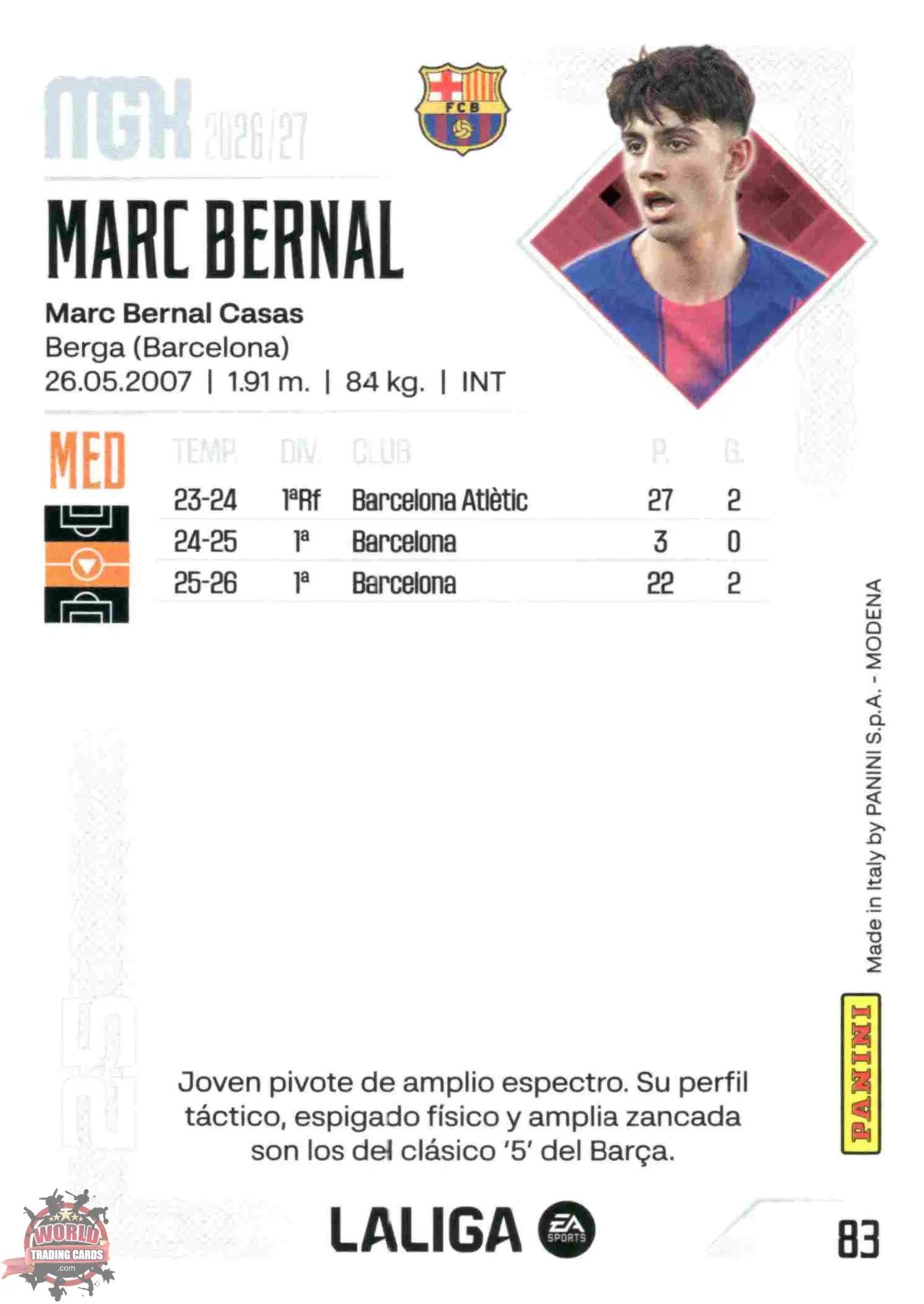 Panini | Megacracks | 2026-2027 | #083 | Marc Bernal | FC Barcelona | Basico