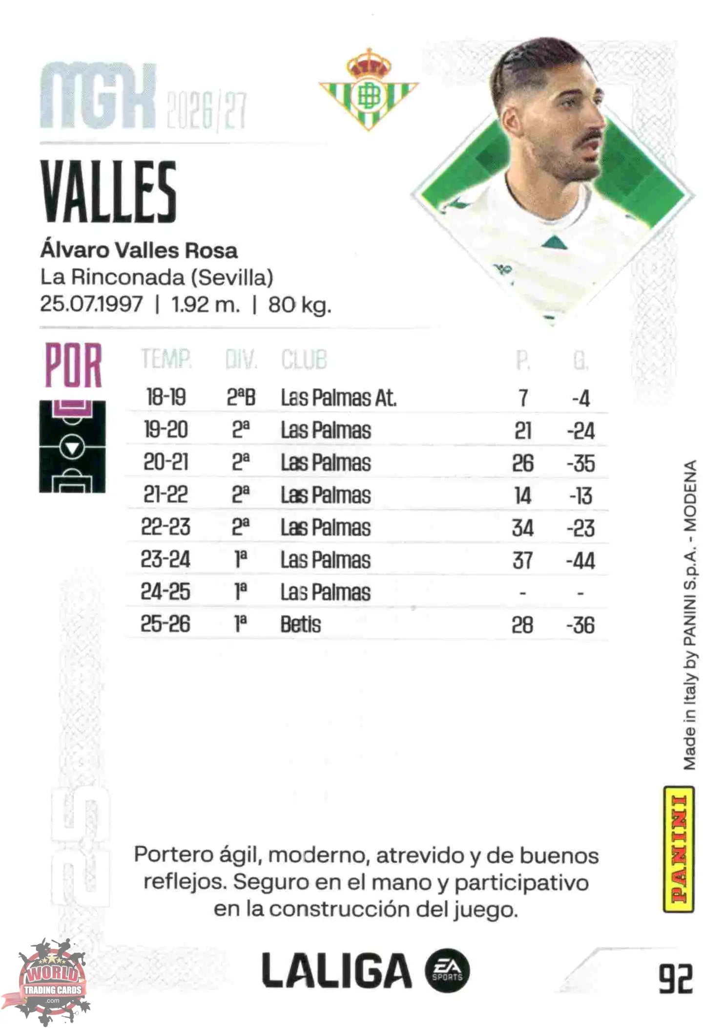 Panini | Megacracks | 2026-2027 | #092 | Valles | Real Betis | Basico