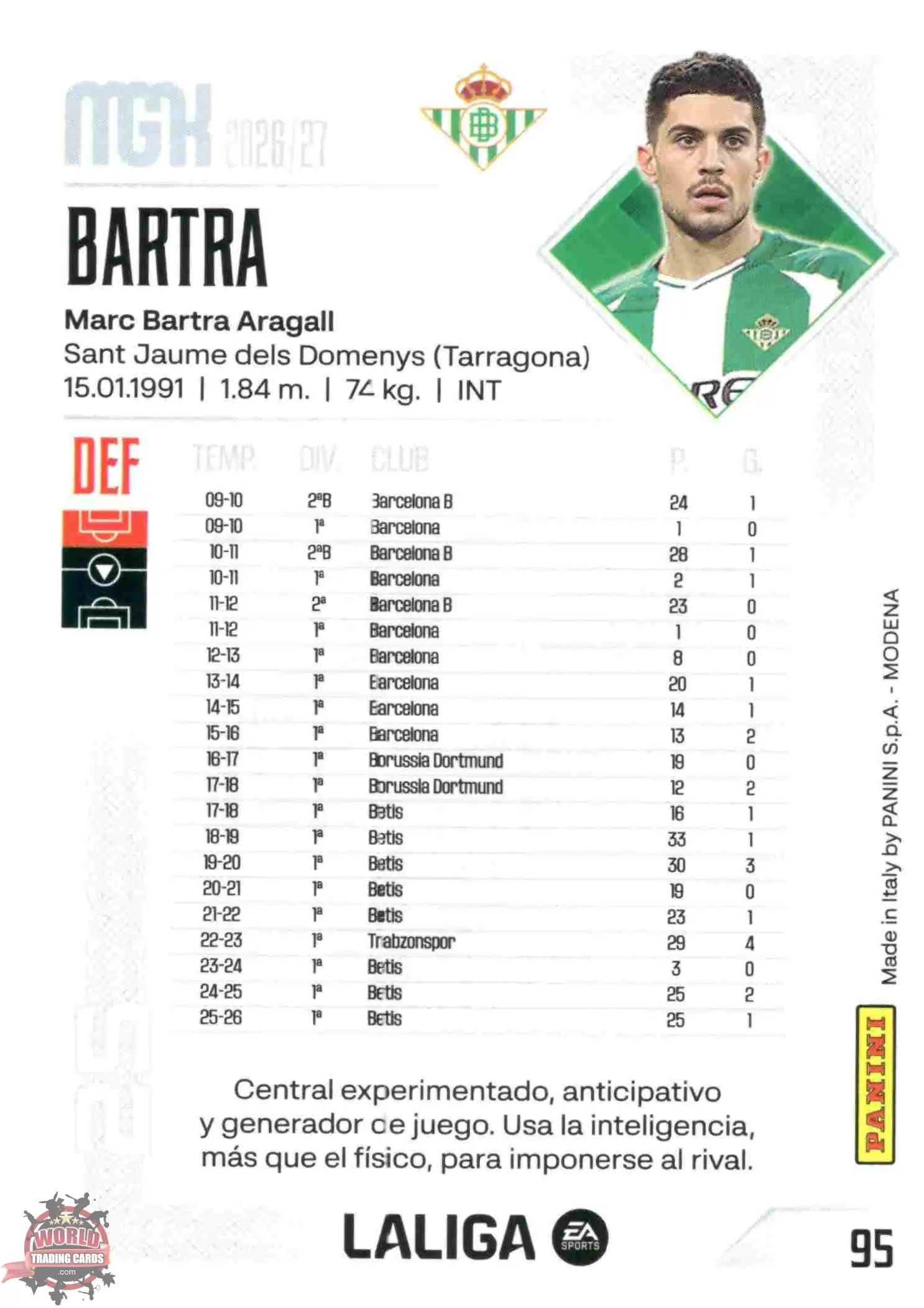 Bartra - Real Betis - Panini Megacracks - 2025-2026 - #095 - Basic