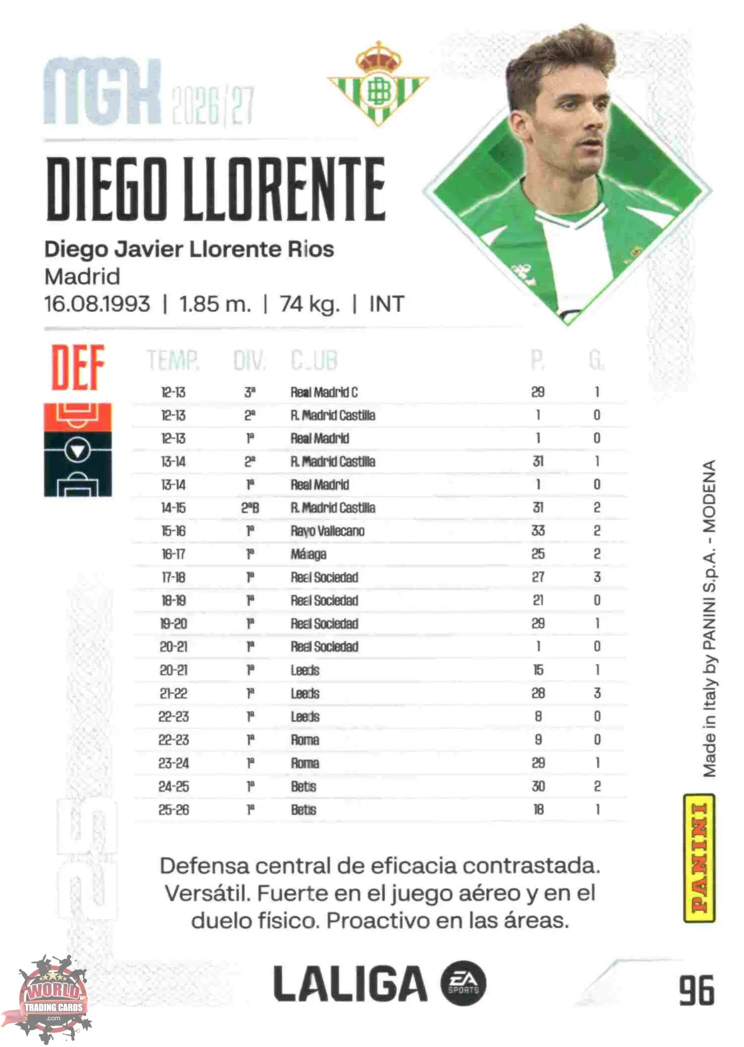 Panini | Megacracks | 2026-2027 | #096 | Diego Llorente | Real Betis | Basico