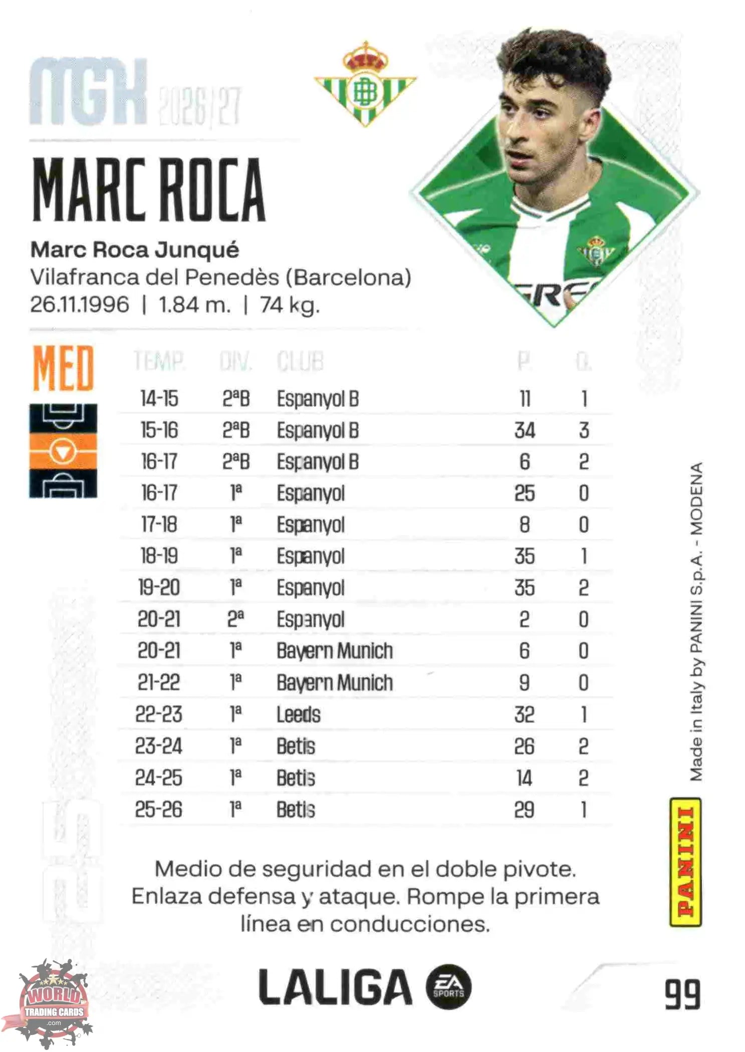 Marc Roca - Real Betis - Panini Megacracks - 2025-2026 - #099 - Basic