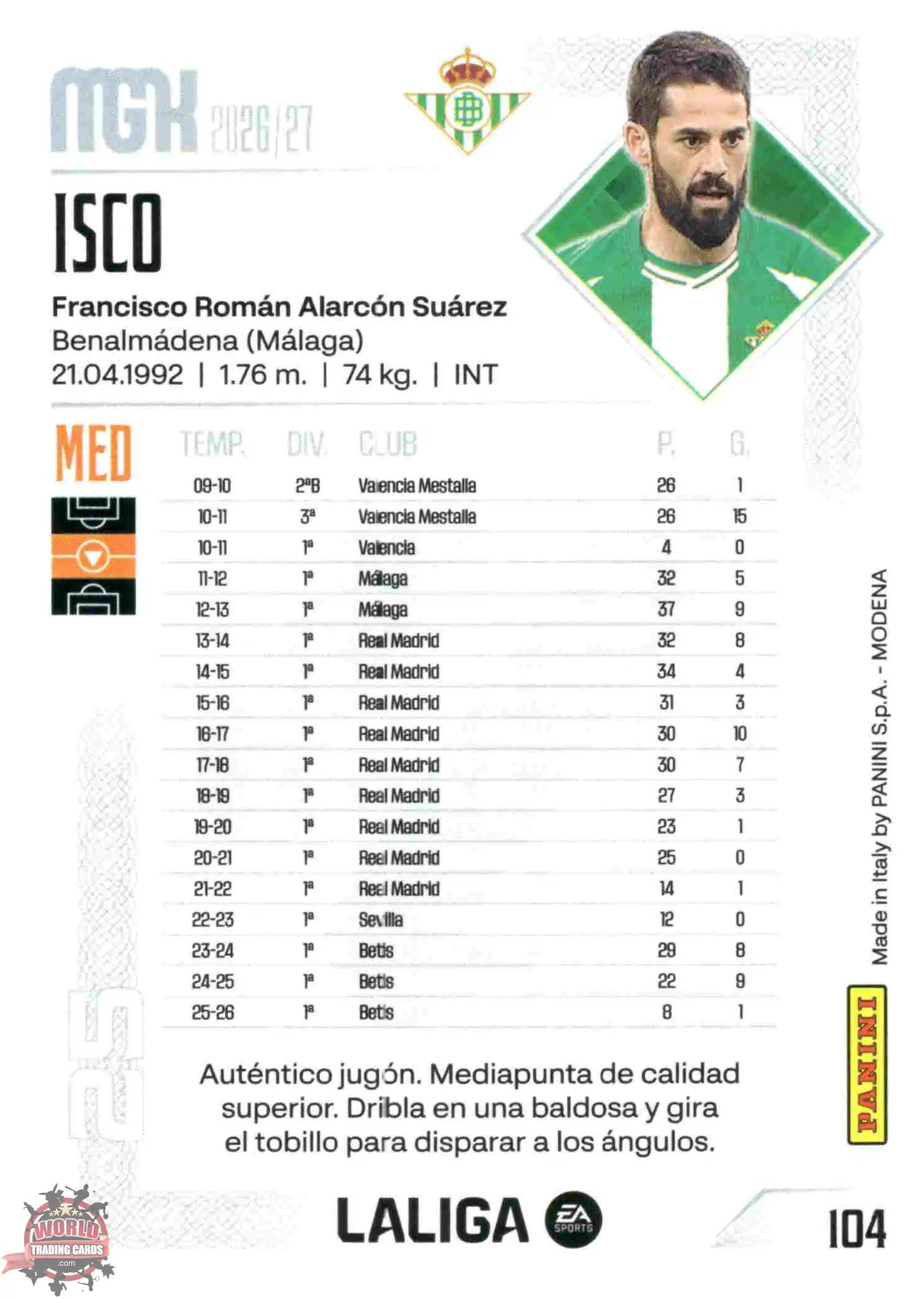 Panini | Megacracks | 2026-2027 | #104 | Isco | Real Betis | Basico