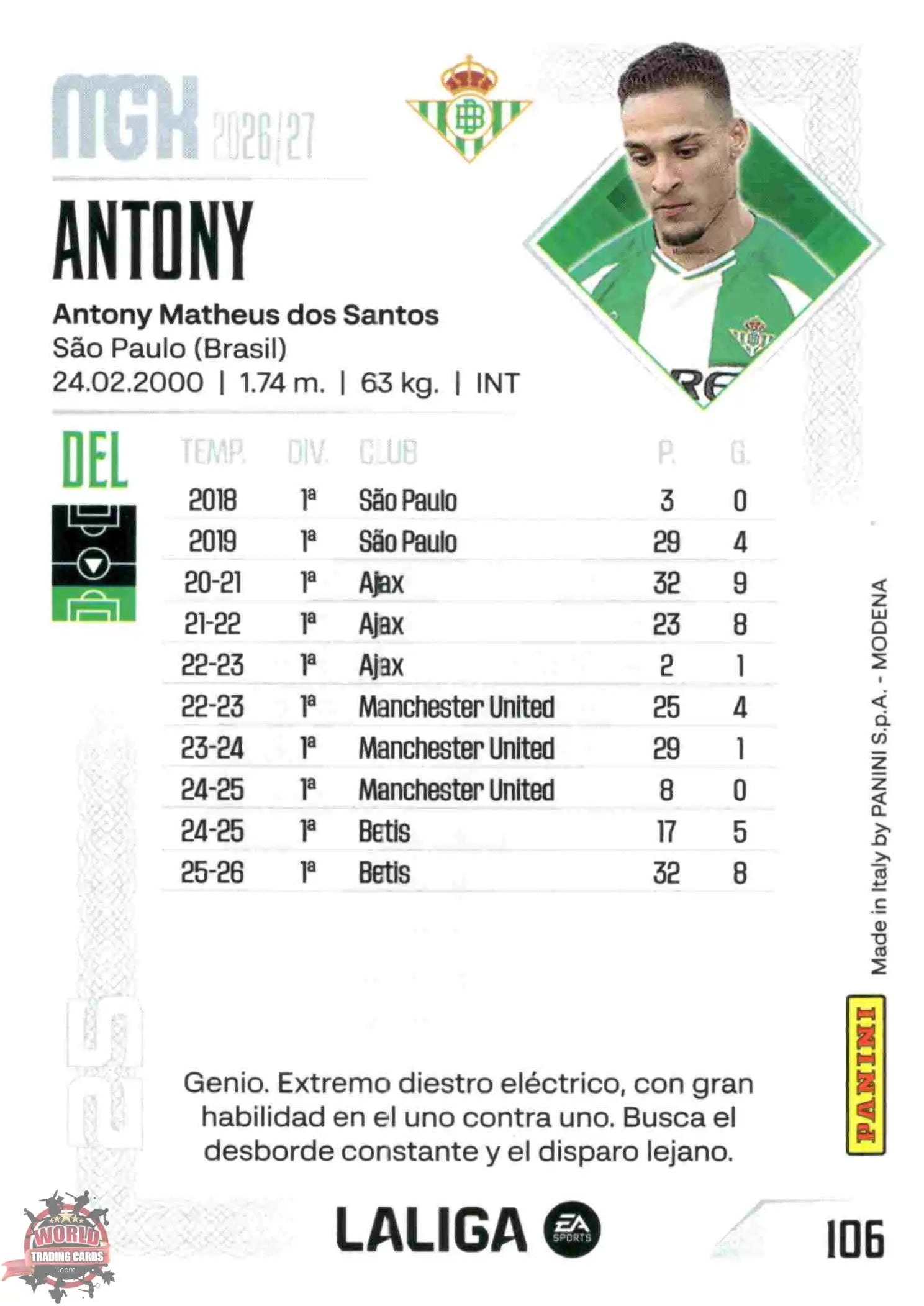 Panini | Megacracks | 2026-2027 | #106 | Antony | Real Betis | Basico
