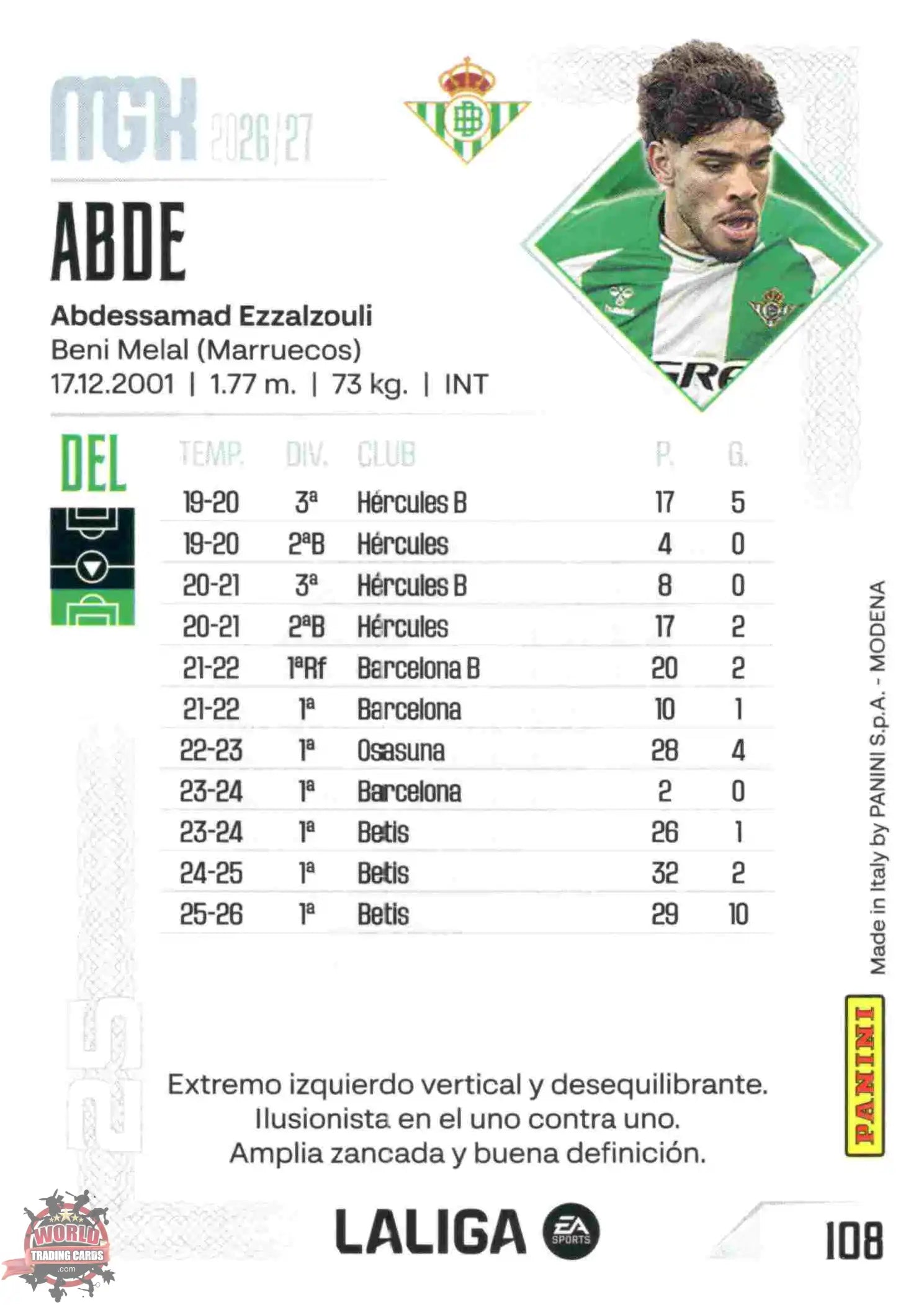 Panini | Megacracks | 2026-2027 | #108 | Abde | Real Betis | Basico