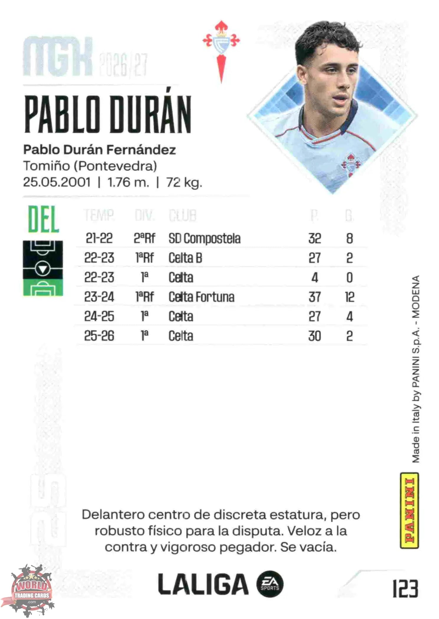 Panini | Megacracks | 2026-2027 | #123 | Pablo Durán | RC Celta | Basico