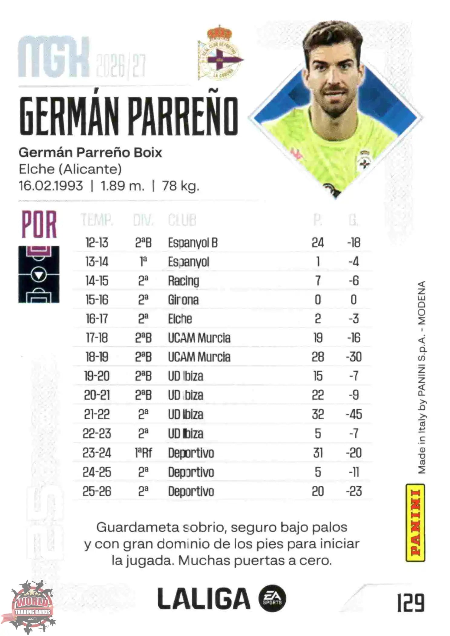 Panini | Megacracks | 2026-2027 | #129 | Germán Parreño | RC Deportivo | Basico