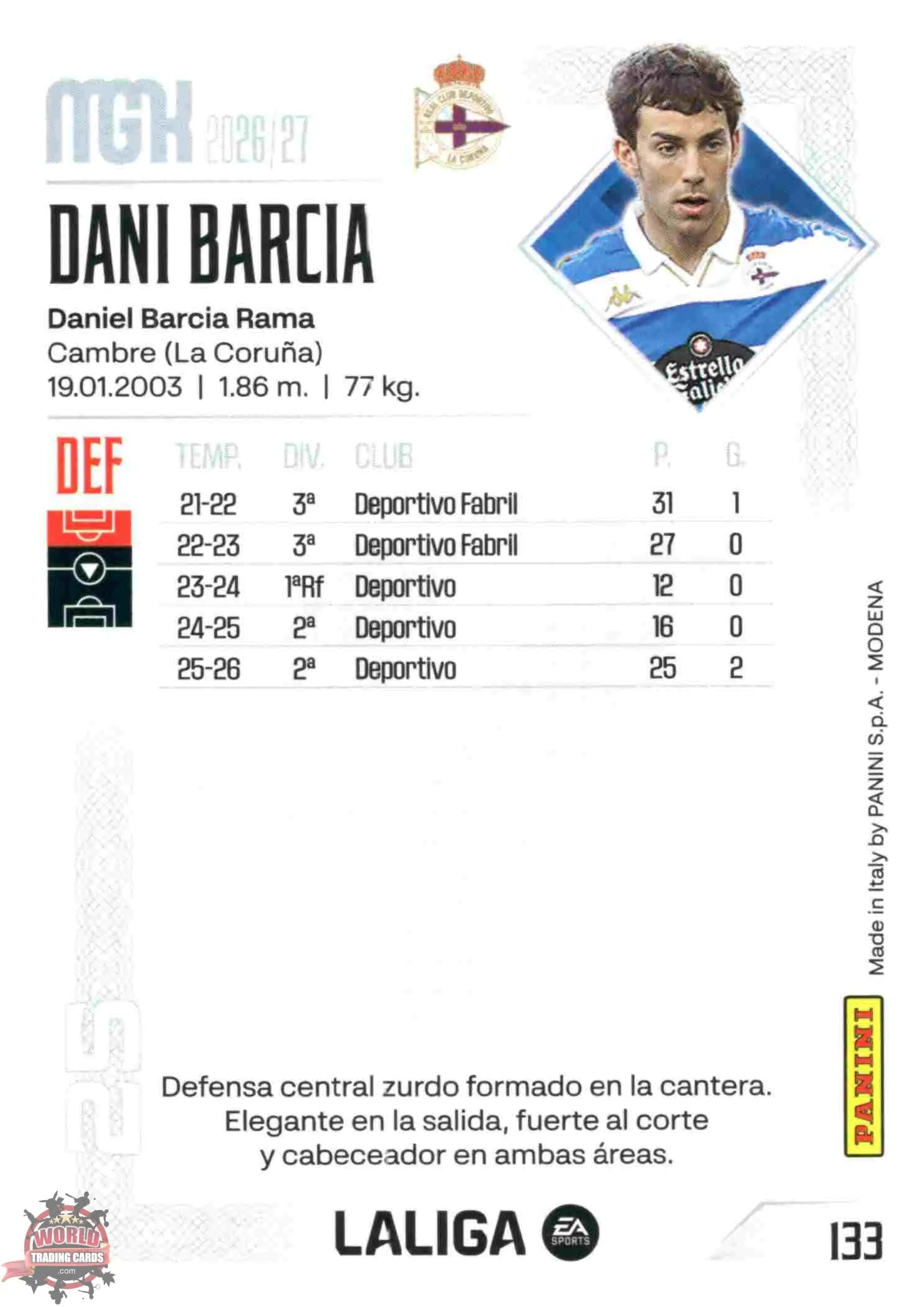 Panini | Megacracks | 2026-2027 | #133 | Dani Barcia | RC Deportivo | Basico