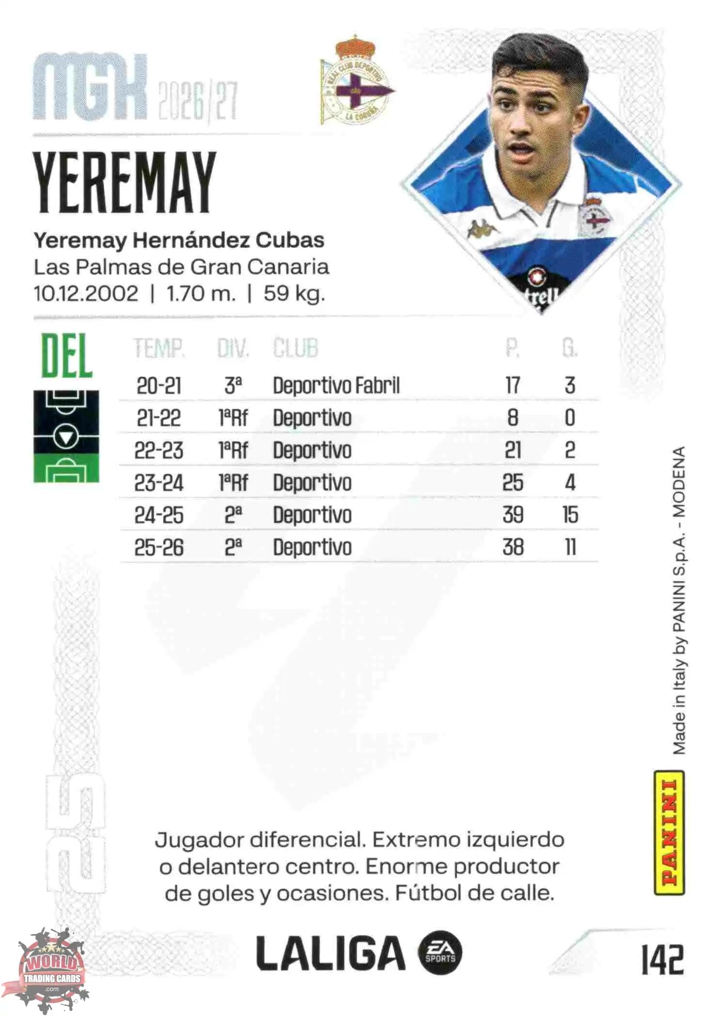 Panini | Megacracks | 2026-2027 | #142 | Yeremay | RC Deportivo | Basico
