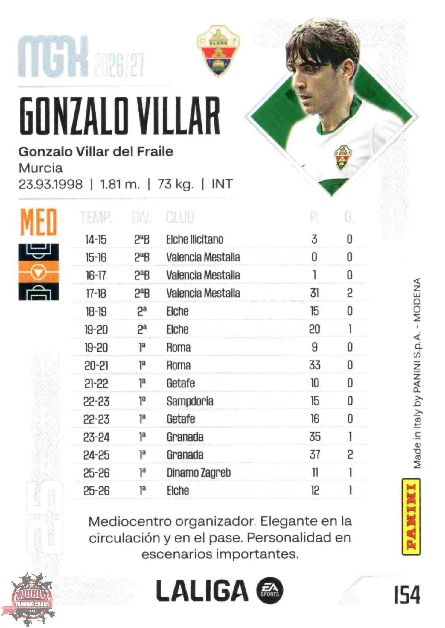 Panini | Megacracks | 2026-2027 | #154 | Gonzalo Villar | Elche CF | Basico