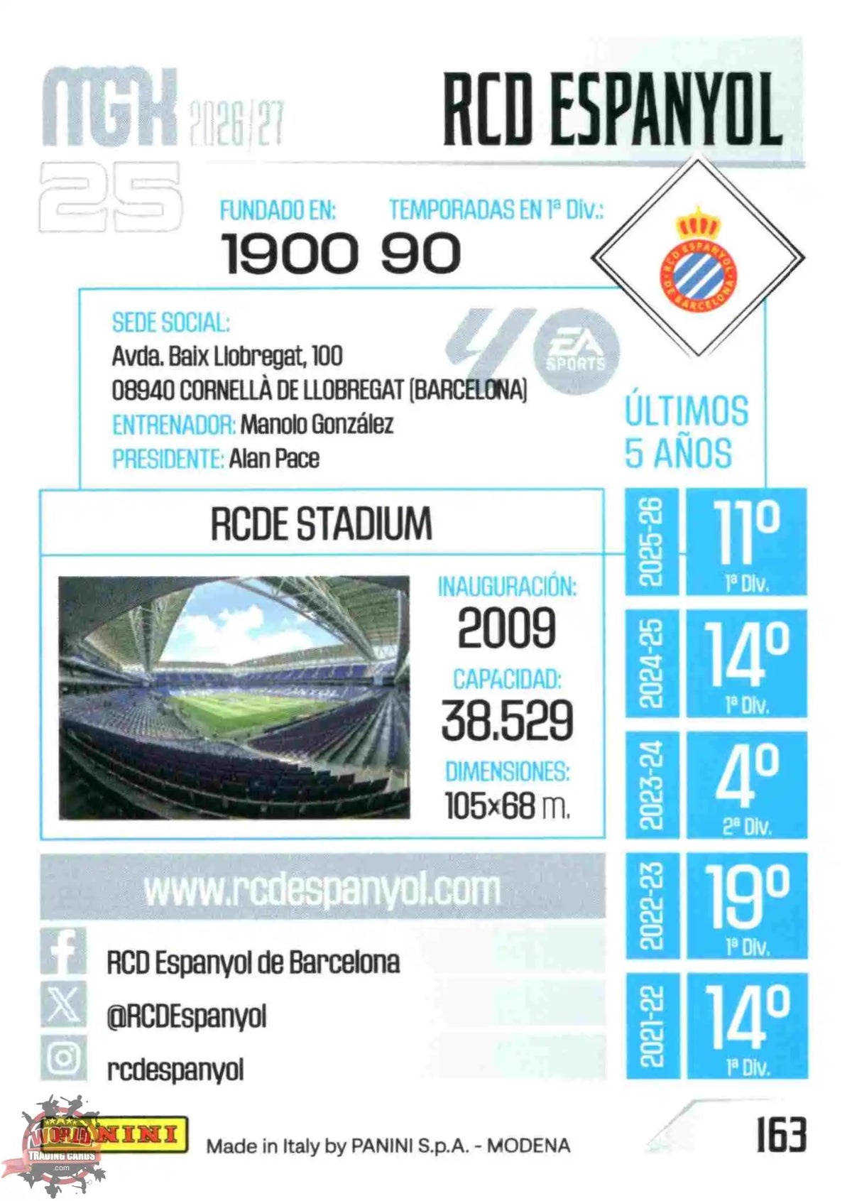 Panini | Megacracks | 2026-2027 | #163 | Escudo | RCD Espanyol | Basico